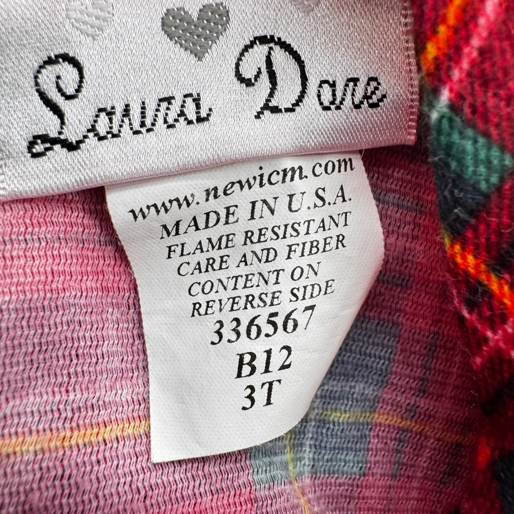 Laura Dare Girls Plaid Christmas Nightgown Size 3T Red Long Sleeve‎ Ruffle Bow - Picture 3 of 5